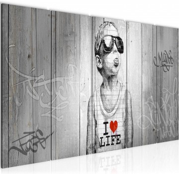 Canvas schilderij banksy   i love my life 220 x 80 cm 039856c