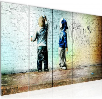 Canvas schilderij banksy   kinderen 220 x 80 cm 039256a