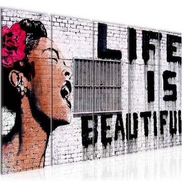 Canvas schilderij banksy   life is beautiful 170 x 60 cm 301356a