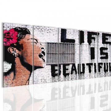 Canvas schilderij banksy   life is beautiful 200 x 80 cm wwwuwhuisinrichtingnl