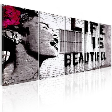 Canvas schilderij banksy   life is beautiful 240 x 90 cm  0
