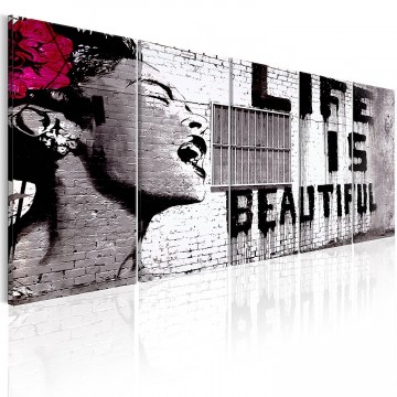 Canvas schilderij banksy   life is beautiful 240 x 90 cm
