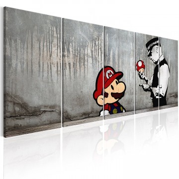 Canvas schilderij banksy   mario 240 x 90 cm  0