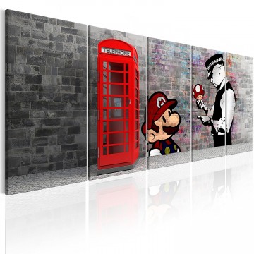 Canvas schilderij banksy   mario londen 240 x 90 cm  0