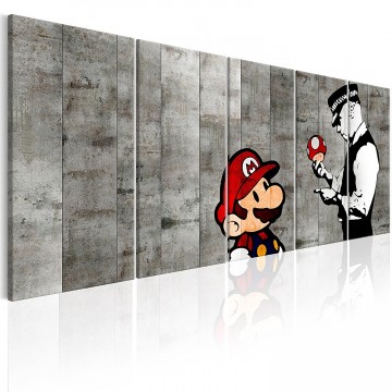 Canvas schilderij banksy   mario muur 240 x 90 cm  0