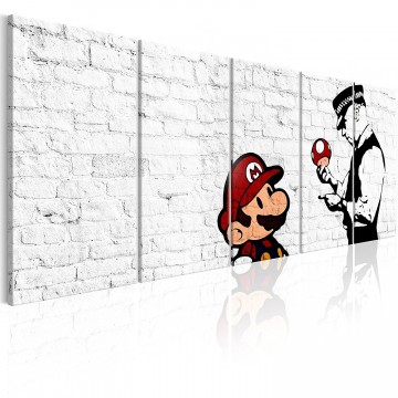 Canvas schilderij banksy   mario muur2 240 x 90 cm