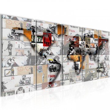 Canvas schilderij banksy   wereld 2 200 x 80 cm wwwuwhuisinrichtingnl