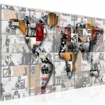 Canvas schilderij banksy   wereldkaart 170 x 60 cm 104556a