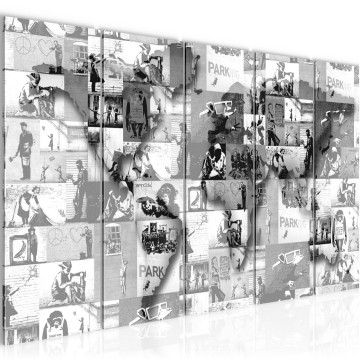 Canvas schilderij banksy   wereldkaart 170 x 60 cm 104556c