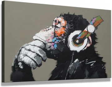 Canvas schilderij muziek aap 80 x 60 cm 4002