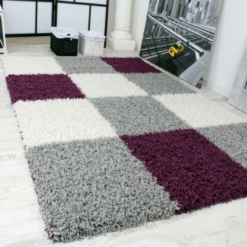 Hoogpolig shaggy tapijt lila paars 1 geblokt