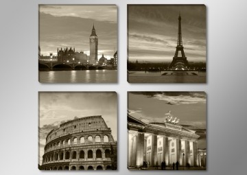 Set 4 stuks Europese Steden 30 x 30 cm