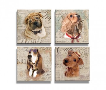 Set 4 stuks Honden 20 x 20 cm