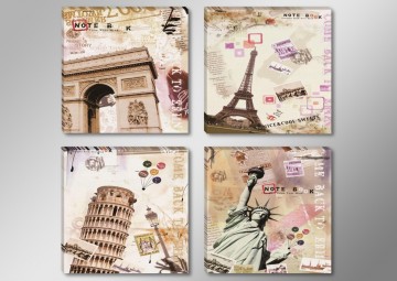 Set 4 stuks Wereld Steden 30 x 30 cm