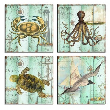 Nieuwe canvas schilderijen set 4 stuks zeedieren30 x 30 cm 6615